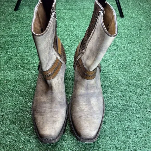 Cuadra Brown Half Python Boots Side Zip Rubber Sole US 10.5 Mex 29.5 Square Toe